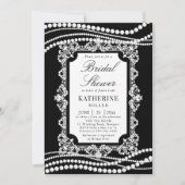 Invitation Mariage Classique Noir et Blanc Perles de Dentelle (Devant)