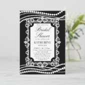 Invitation Mariage Classique Noir et Blanc Perles de Dentelle (Debout devant)