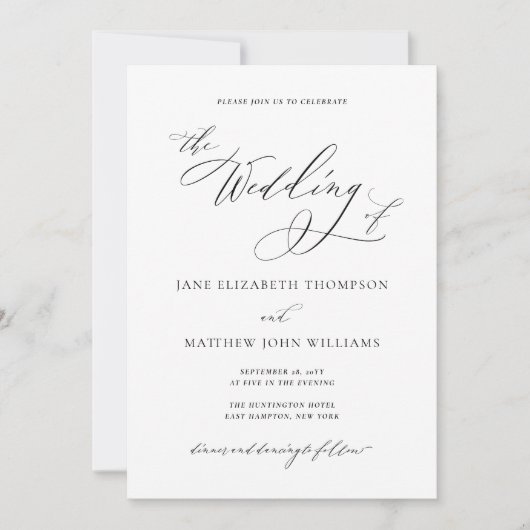 Invitation Mariage classique noir et blanc simple (Devant)