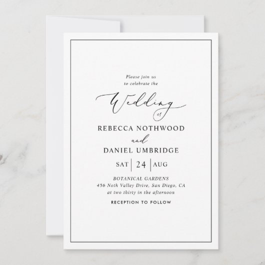 Invitation Mariage classique noir et blanc simple (Devant)