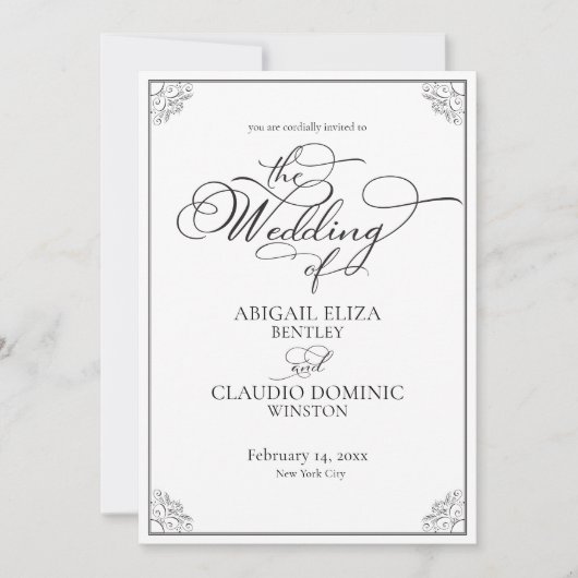 Invitation Mariage Classique Noir et Blanc Tout-Compris (Devant)