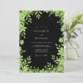 Invitation Mariage Classique Noir Feuillage Chartreuse (Debout devant)