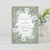 Invitation Mariage Classique Olive Feuille de Pervenche (Debout devant)