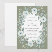 Invitation Mariage Classique Olive Feuille de Pervenche (Devant / Derrière)