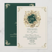 Invitation Mariage Classique Or et Vert Émeraude (Devant / Derrière)