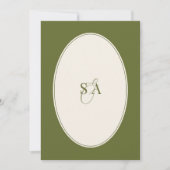 Invitation Mariage Classique Ovale Rétro Vert Olive Argent An (Devant)