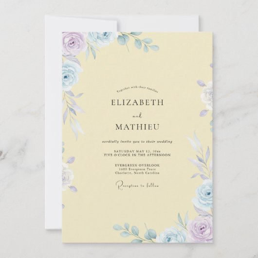 Invitation Mariage Classique Pétale de Pervenche au Beurre (Devant)