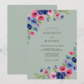 Invitation Mariage Classique Pétale Magenta Cobalt (Devant / Derrière)