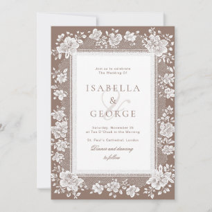 Invitation Mariage Classique Photo Dentelle Vieille Fortune T