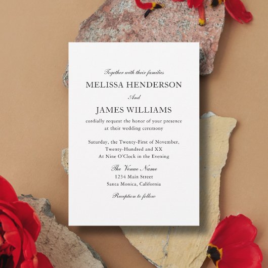 Invitation Mariage Classique Photo Traditionnel Blanc