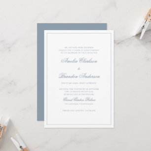 Invitation Mariage Classique Poussiéreux Bleu et Blanc avec B
