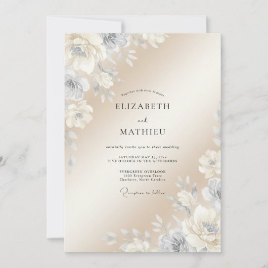 Invitation Mariage Classique Raffiné Champagne (Devant)