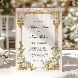 Invitation Mariage Classique Rayé et Floral Rose Tendre avec