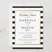 Invitation Mariage Classique Rayure Noir Et Blanc Or (Devant)