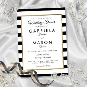 Invitation Mariage Classique Rayure Noir Et Blanc Or