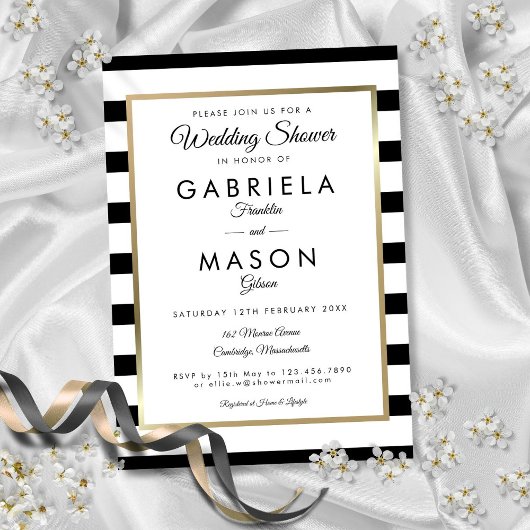 Invitation Mariage Classique Rayure Noir Et Blanc Or