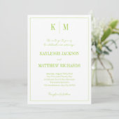 Invitation Mariage Classique Rétro Citron Vert Monogramme (Debout devant)