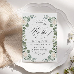 Invitation Mariage Classique Romantique Rose Blanche et Verdu