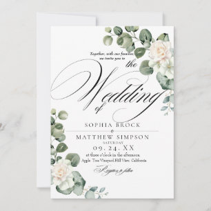 Invitation Mariage Classique Romantique Rose Monogramme de Ve
