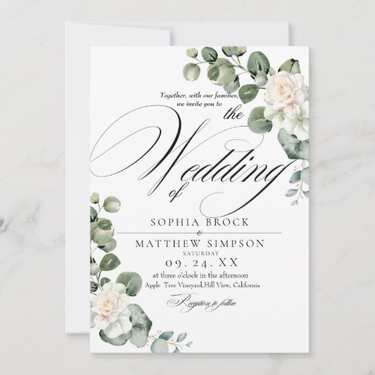 Invitation Mariage Classique Romantique Rose Monogramme de Ve (Devant)