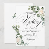 Invitation Mariage Classique Romantique Rose Monogramme de Ve (Devant / Derrière)