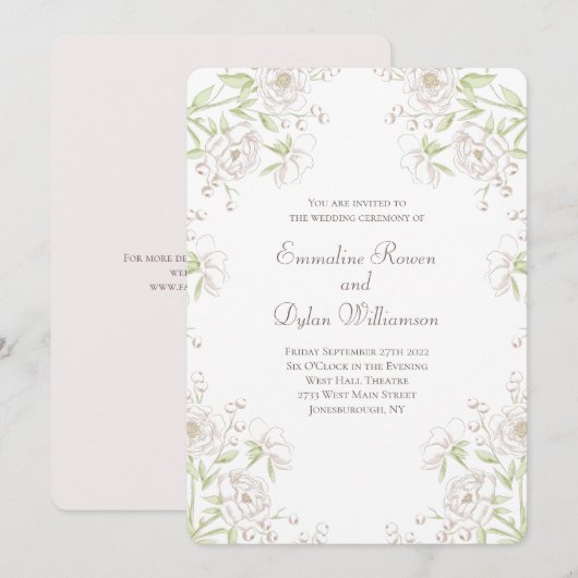 Invitation Mariage Classique Rose Blanche (Devant / Derrière)