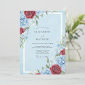 Invitation Mariage Classique Rose Bourguignon Bleu Pâle (Debout devant)