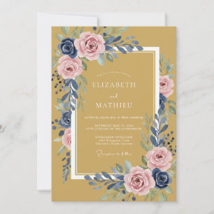 Invitation Mariage Classique Rose Rose Pâle Moutarde