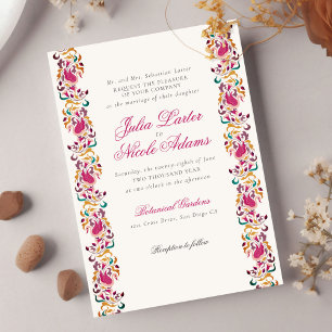 Invitation Mariage Classique Rose Vert Jaune Floral Cygne Ois