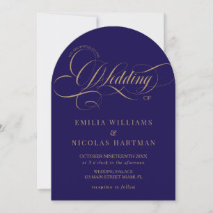 Invitation Mariage Classique Royal Bleu Or Tout En Un