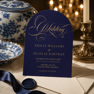 Invitation Mariage Classique Royal Bleu Or Tout En Un