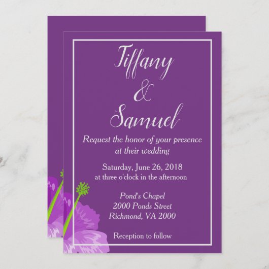 Invitation Mariage classique Royal violet (Devant / Derrière)