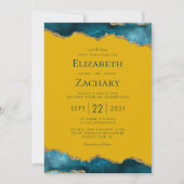 Invitation Mariage Classique Sarcelle Or Agate Jaune Moutarde (Devant)