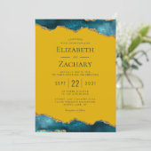 Invitation Mariage Classique Sarcelle Or Agate Jaune Moutarde (Debout devant)