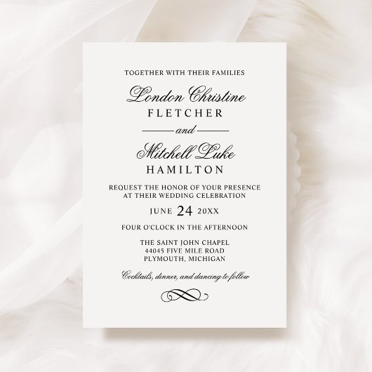 Invitation Mariage Classique Serif Noir et Blanc