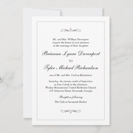 Invitation Mariage classique simple élégance (Devant)