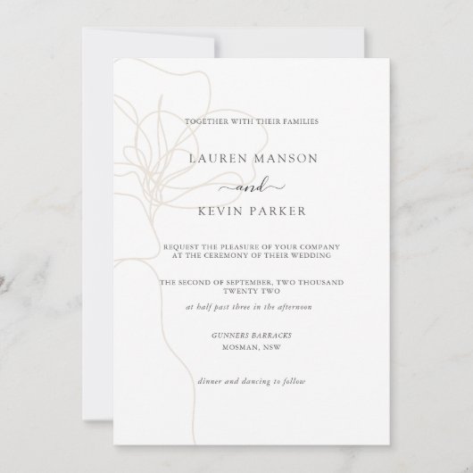 Invitation Mariage classique simple fleur illustrée (Devant)