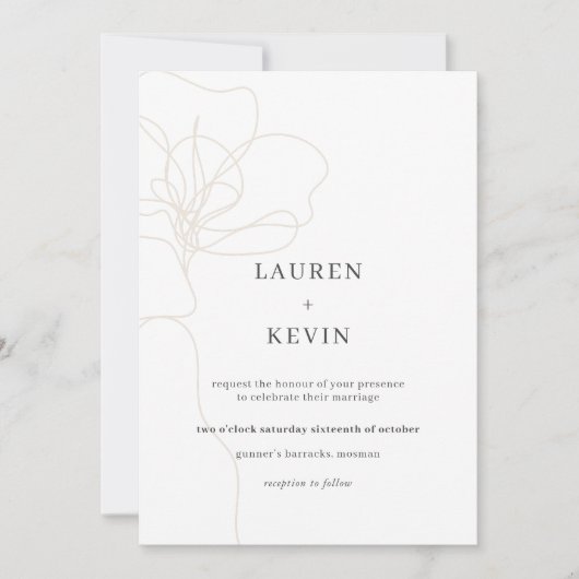 Invitation Mariage classique simple fleur illustrée (Devant)