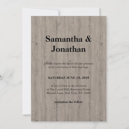 Invitation Mariage Classique Style Planche de Bois Rustique (Devant)