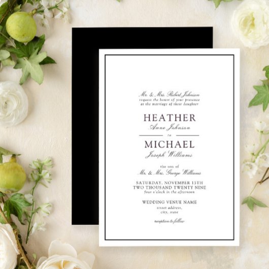 Invitation Mariage classique traditionnel noir et blanc