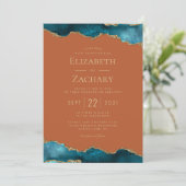 Invitation Mariage Classique Turquoise Agate Orange Brûlé (Debout devant)