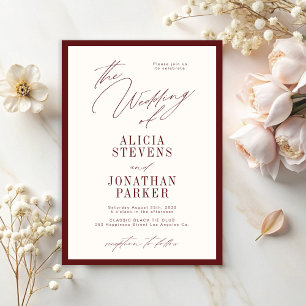 Invitation Mariage classique typographie formel bordeaux ivoi