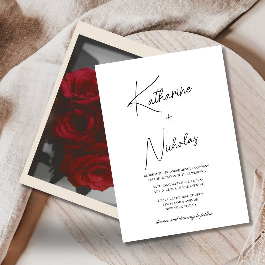 Invitation mariage classique unique en noir et blanc