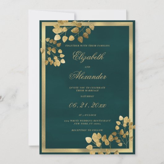 Invitation Mariage classique vert foncé eucalyptus élégant (Devant)