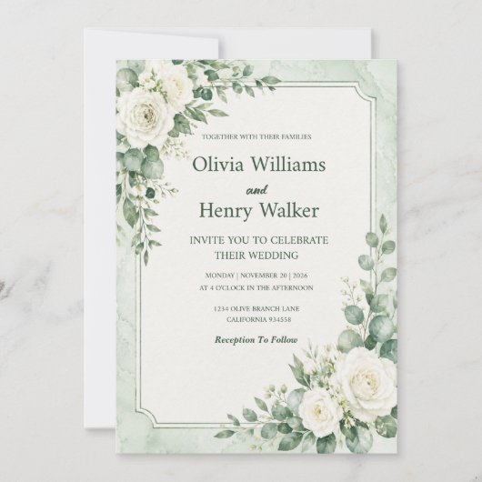 Invitation Mariage Classique Vert Menthe (Devant)