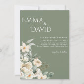 Invitation Mariage classique vert sauge avec fleurs ivoire (Devant)