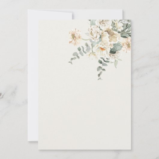 Invitation Mariage classique vert sauge avec fleurs ivoire (Dos)