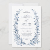 Invitation Mariage classique victorien bleu avec QR code fran (Devant)