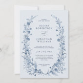 Invitation Mariage classique victorien bleu avec QR code fran (Devant)