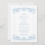 Invitation Mariage classique victorien Dusty Bleu (Devant)